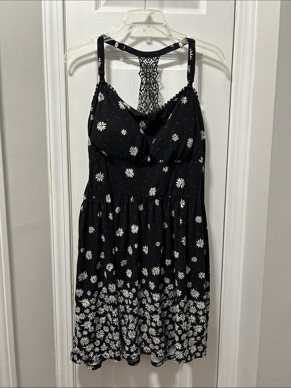 Xhilaration Black Daisy Print Sundress with Lace Back